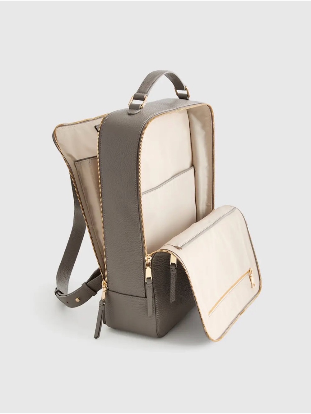 Brand New! Quince Italian Leather Laptop Backpack Gray With Gold Hardware - Picture 4 of 5